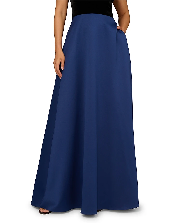 Aidan Mattox Halter Deep V-Neck Satin Velvet A-Line Gown