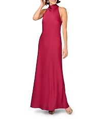 Aidan Mattox Halter Neck Sleeveless Satin Sheath Tie Back Gown