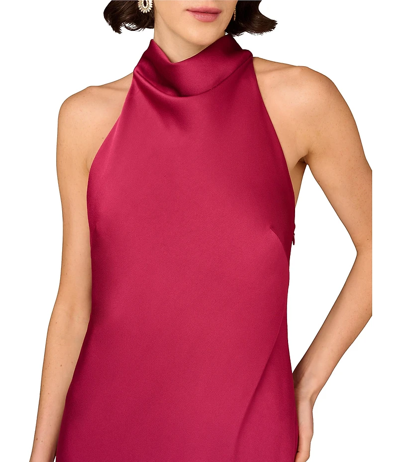 Aidan Mattox Halter Neck Sleeveless Satin Sheath Tie Back Gown
