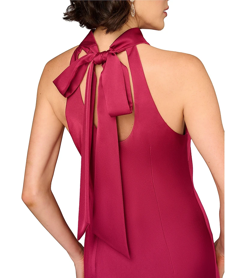 Aidan Mattox Halter Neck Sleeveless Satin Sheath Tie Back Gown