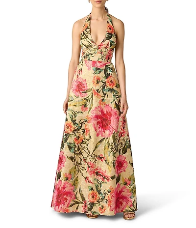 Aidan Mattox Halter Print Jacquard Gown