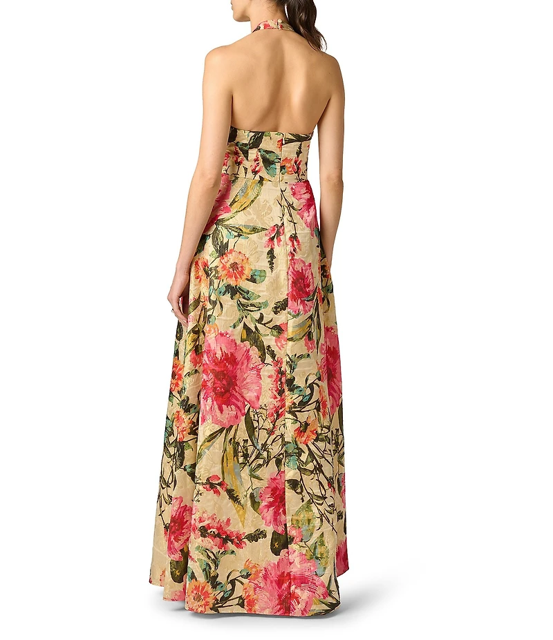Aidan Mattox Halter Print Jacquard Gown