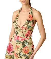 Aidan Mattox Halter Print Jacquard Gown