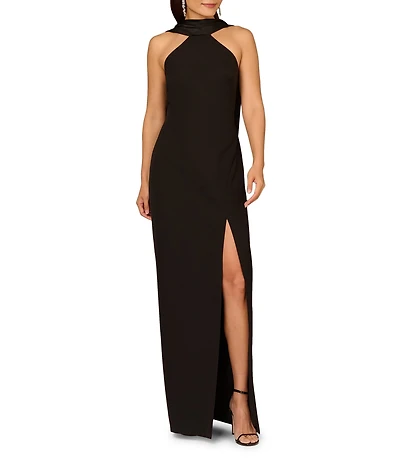 Aidan Mattox Halter Scarf Column Gown