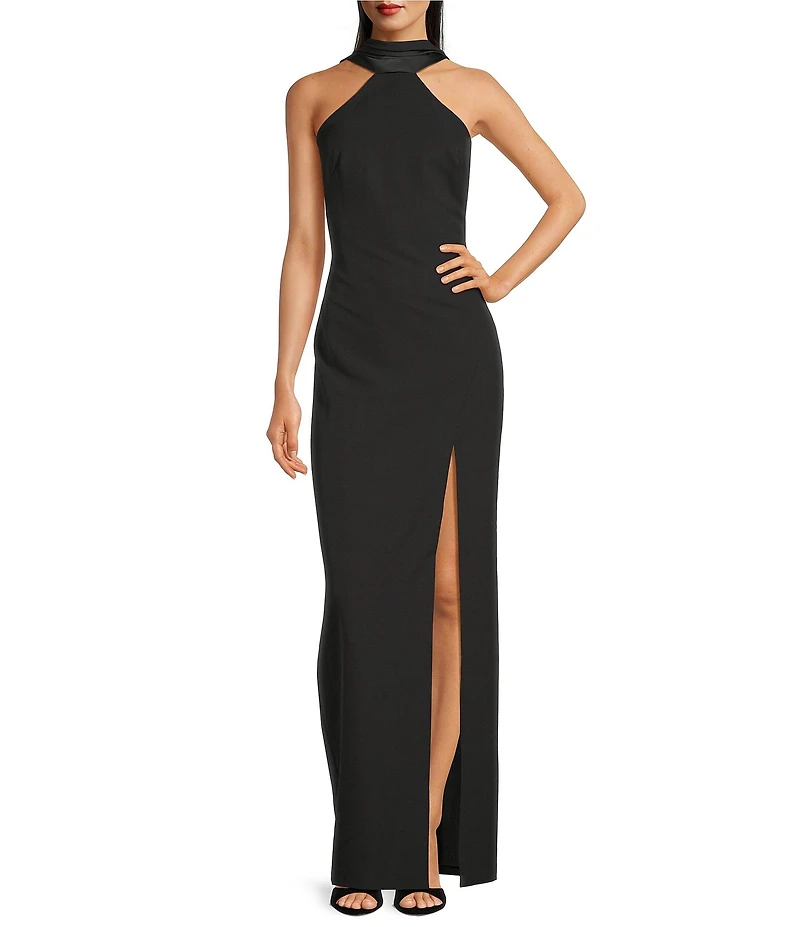 Aidan Mattox Halter Scarf Column Gown