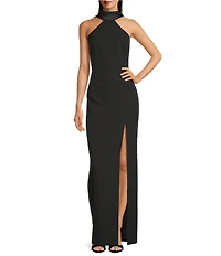 Aidan Mattox Halter Scarf Column Gown