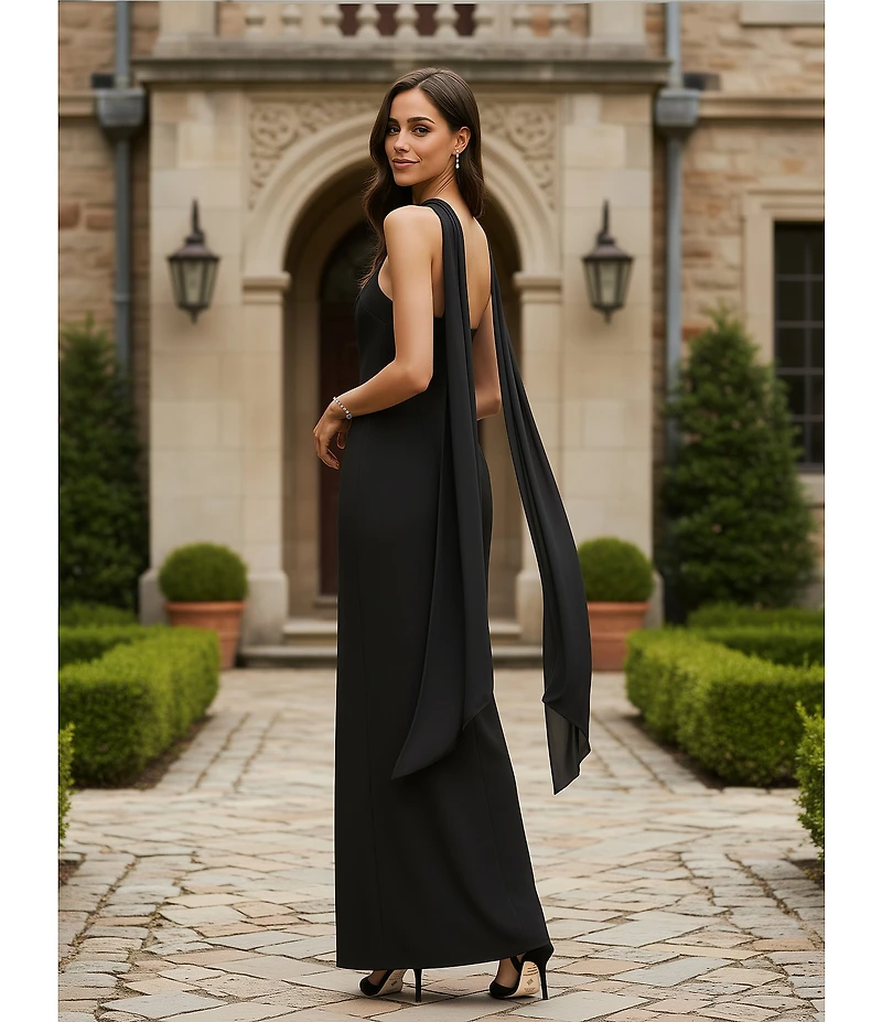 Aidan Mattox Halter Scarf Column Gown