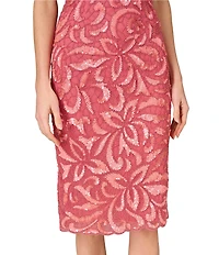 Aidan Mattox Halter Sleeveless Floral Beaded Mesh Sheath Dress