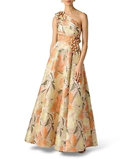Aidan Mattox Jacquard A Line Gown With Floral Applique