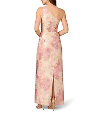 Aidan Mattox Jacquard Floral Print One-Shoulder Neck Sleeveless Gown