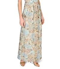 Aidan Mattox Jacquard Floral Print Square Neck Sleeveless Pleated Sheath Gown