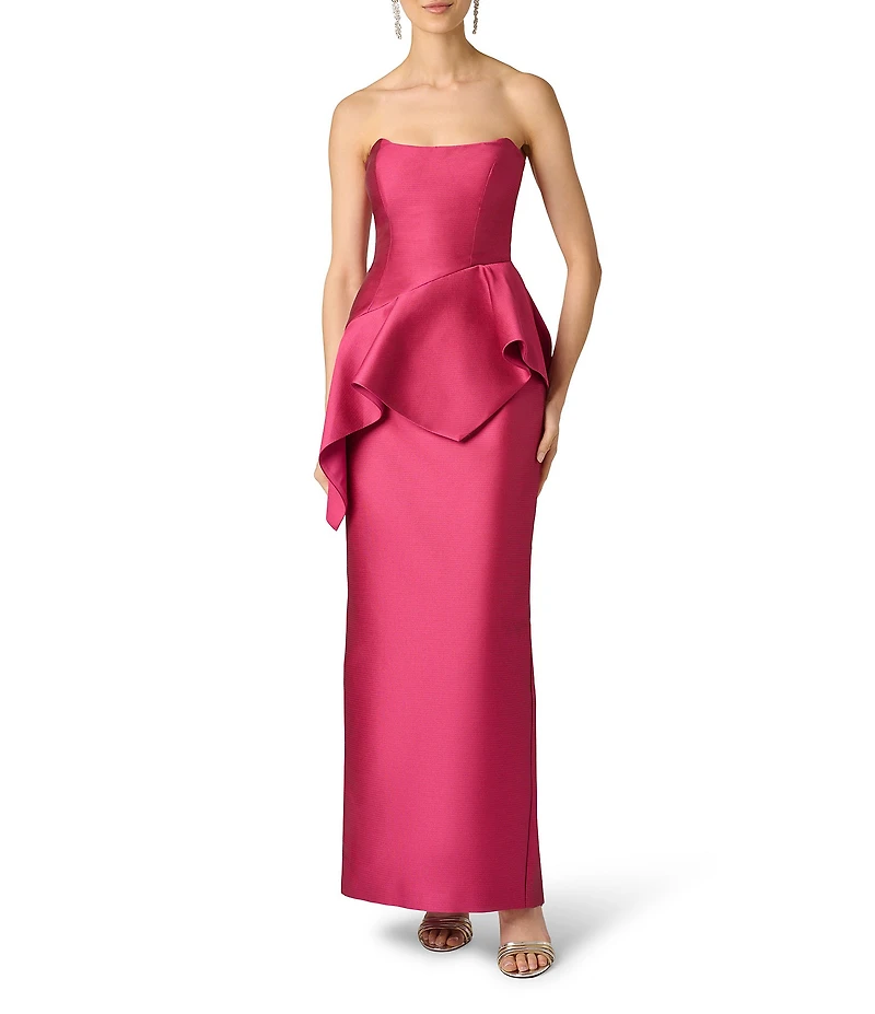 Aidan Mattox Jacquard Peplum Strapless Gown