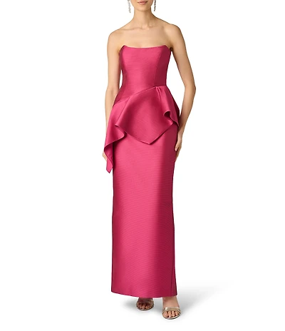 Aidan Mattox Jacquard Peplum Strapless Gown