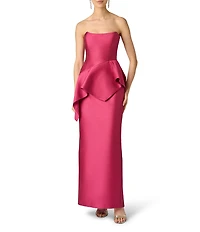 Aidan Mattox Jacquard Peplum Strapless Gown