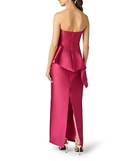 Aidan Mattox Jacquard Peplum Strapless Gown