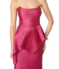 Aidan Mattox Jacquard Peplum Strapless Gown