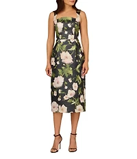Aidan Mattox Jacquard Square Neckline Sleeveless Sheath Midi Dress