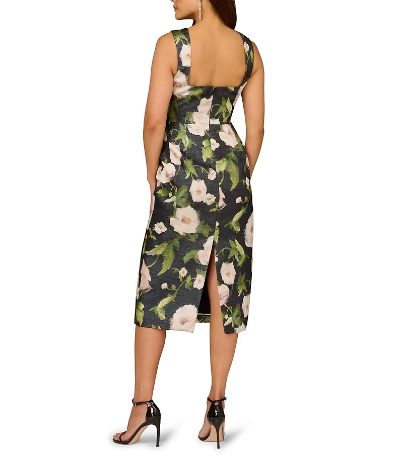 Aidan Mattox Jacquard Square Neckline Sleeveless Sheath Midi Dress