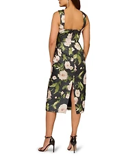 Aidan Mattox Jacquard Square Neckline Sleeveless Sheath Midi Dress