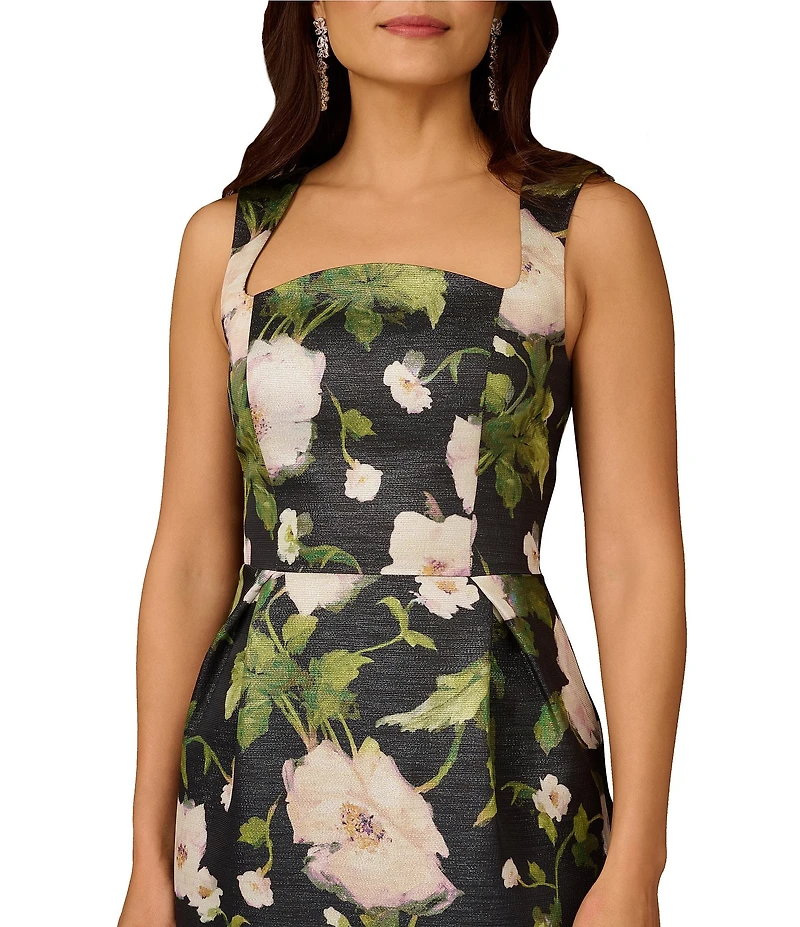 Aidan Mattox Jacquard Square Neckline Sleeveless Sheath Midi Dress