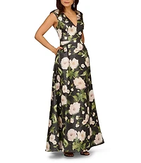 Aidan Mattox Jacquard V-Neck Side Seam Pockets A-Line Ball Gown