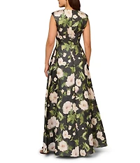 Aidan Mattox Jacquard V-Neck Side Seam Pockets A-Line Ball Gown