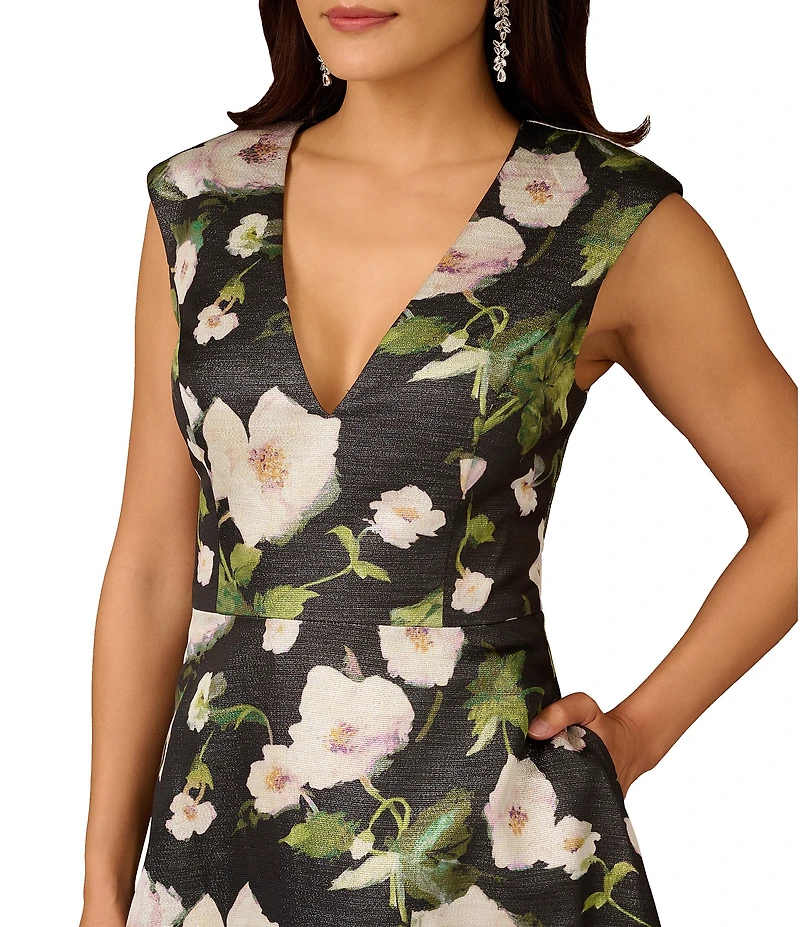 Aidan Mattox Jacquard V-Neck Side Seam Pockets A-Line Ball Gown