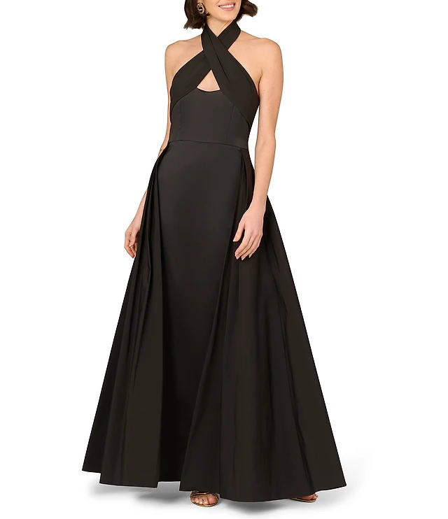 Aidan Mattox Keyhole Halter Neck Sleeveless Stretch Mikado Walk Thru Gown at Hamilton Place in Chattanooga, TN Aidan Mattox Keyhole Halter Neck Sleeveless Stretch Mikado Walk Thru Gown at Hamilton Place in Chattanooga, TN