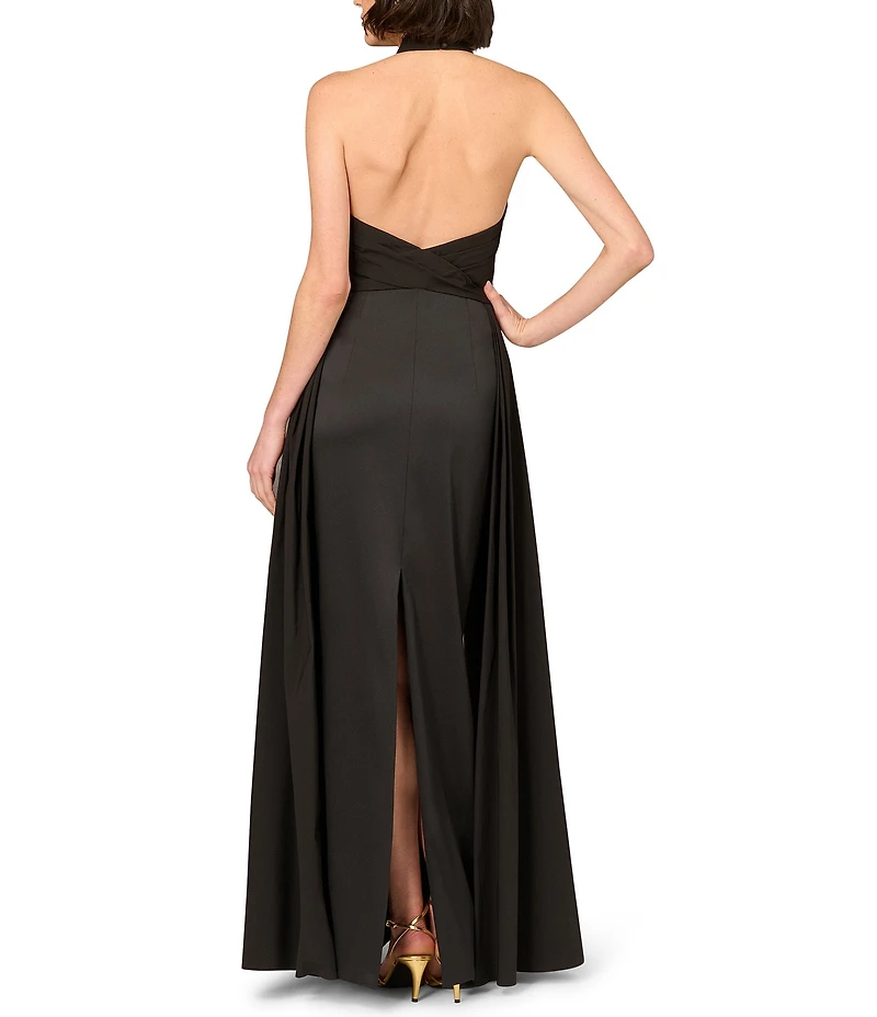 Aidan Mattox Keyhole Halter Neck Sleeveless Stretch Mikado Walk Thru Gown