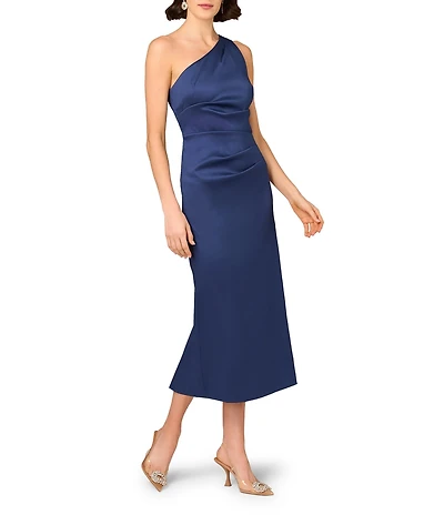 Aidan Mattox Mikado One Shoulder Midi Dress