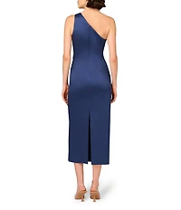 Aidan Mattox Mikado One Shoulder Midi Dress