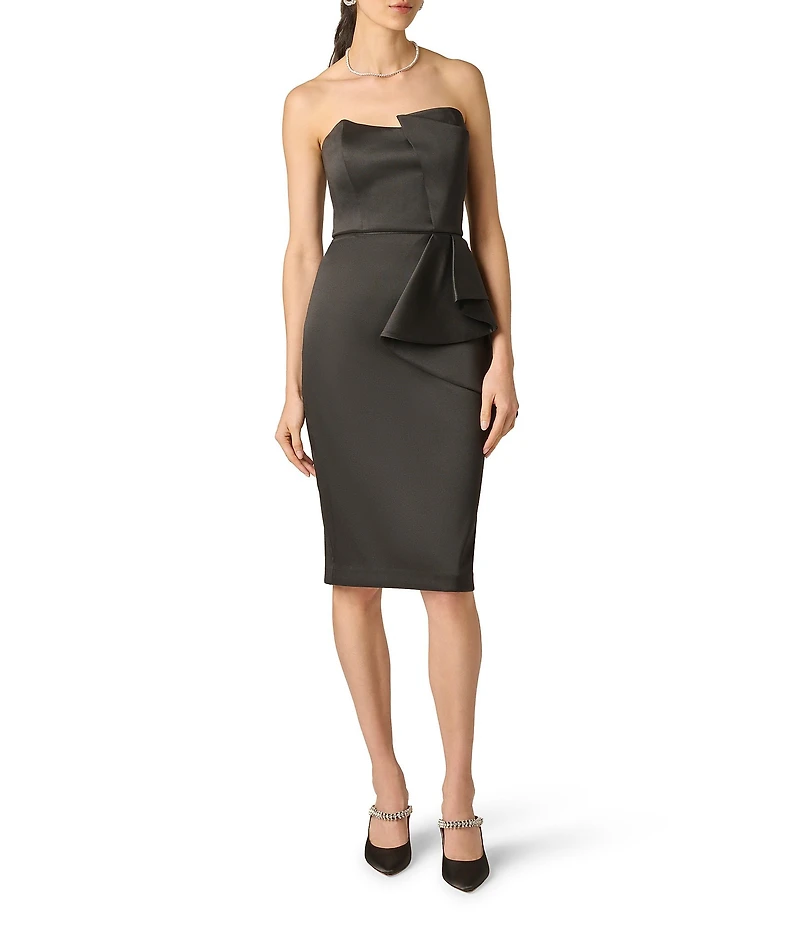 Aidan Mattox Mikado Strapless Midi Dress With Ruffle Drape