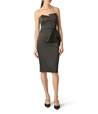Aidan Mattox Mikado Strapless Midi Dress With Ruffle Drape