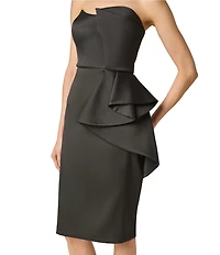 Aidan Mattox Mikado Strapless Midi Dress With Ruffle Drape