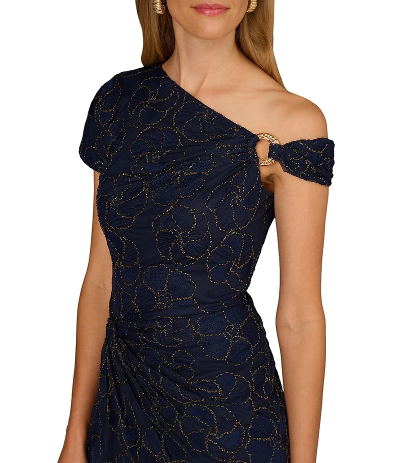 Aidan Mattox Novelty Mesh One Shoulder Long Dress