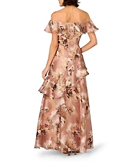 Aidan Mattox Off The Shoulder Print Jacquard Long Gown