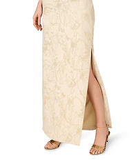Aidan Mattox One Shoulder Bow Waist Stretch Jacquard Column Gown