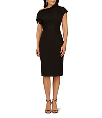 Aidan Mattox One Shoulder Mesh Bodice Insert Sheath Midi Dress