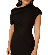 Aidan Mattox One Shoulder Mesh Bodice Insert Sheath Midi Dress