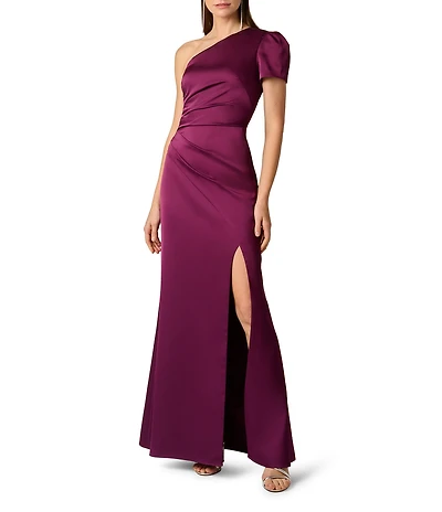 Aidan Mattox One Shoulder Satin Sheath Gown