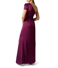 Aidan Mattox One Shoulder Satin Sheath Gown