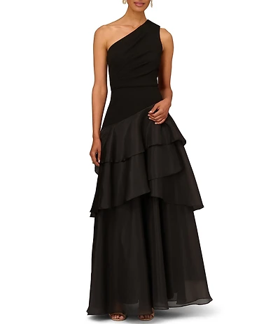 Aidan Mattox One Shoulder Tiered Ruffled Ball Gown