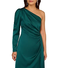 Aidan Mattox One Shoulder Wrap Satin Midi Dress