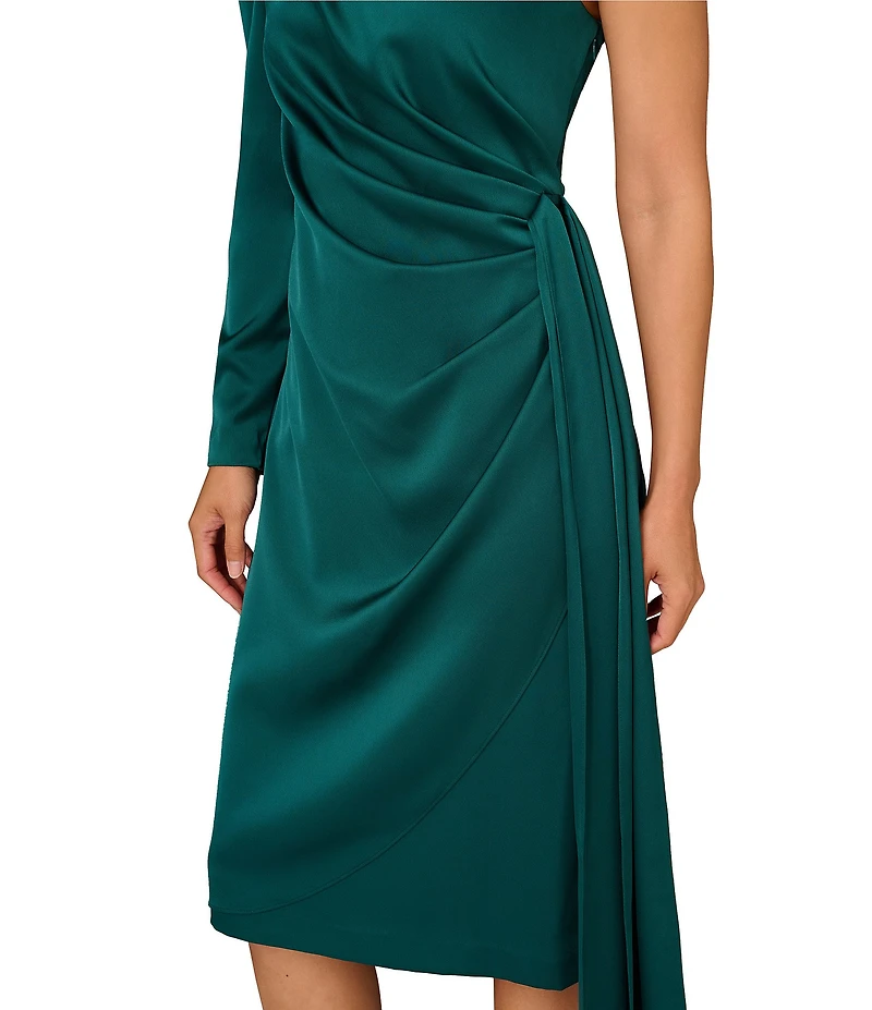 Aidan Mattox One Shoulder Wrap Satin Midi Dress