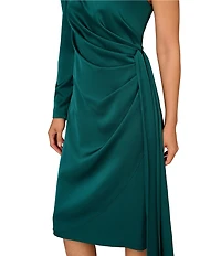 Aidan Mattox One Shoulder Wrap Satin Midi Dress