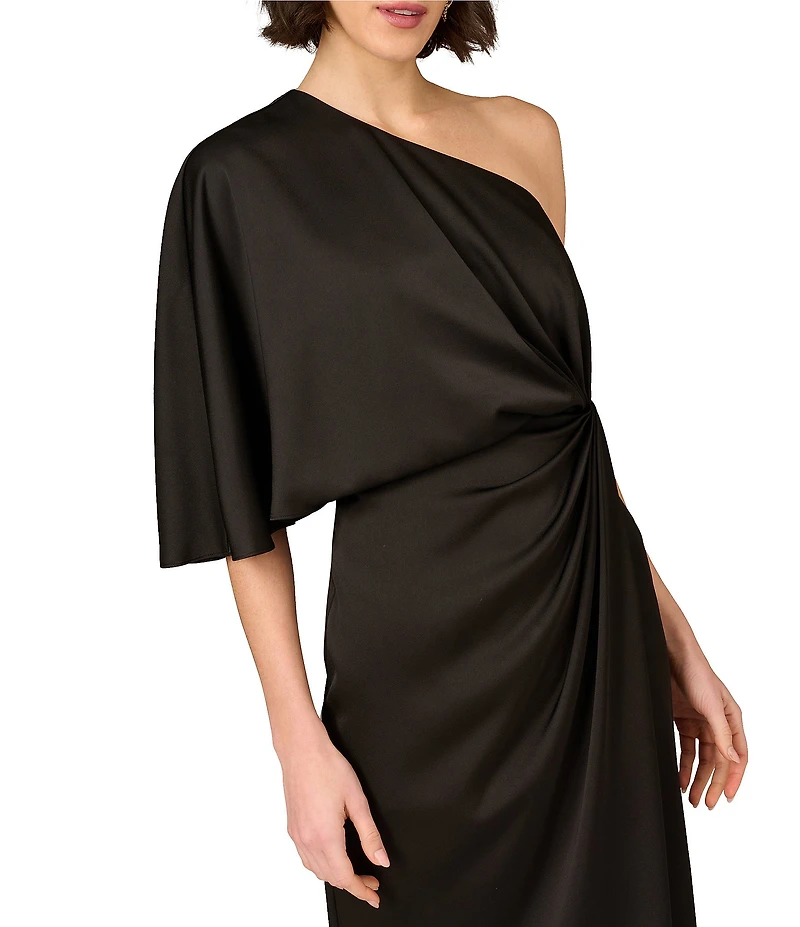 Aidan Mattox One Sleeve Twist Front Satin Blouson Dress