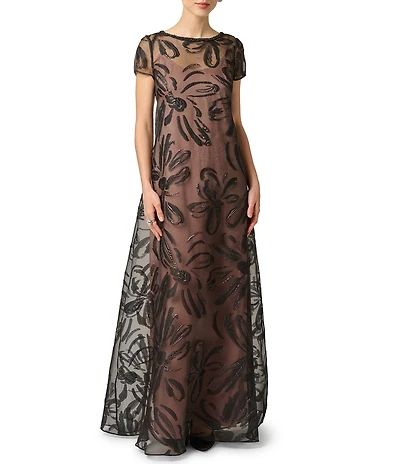 Aidan Mattox Organza Jacquard Overlay Gown