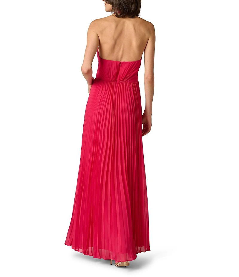 Aidan Mattox Pleated Chiffon Halter Neck Sleeveless Hardware Maxi Dress