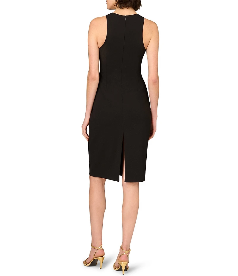 Aidan Mattox Round Neck Sleeveless Beaded Floral Crepe Sheath Dress