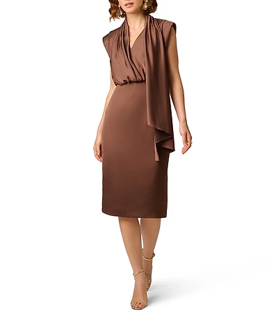 Aidan Mattox Satin Front Crepe Back V-Neck Sleeveless A-Line Knee Length Dress